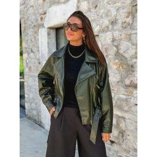 Perfecto simili cuir Aliane - Kaki foncé