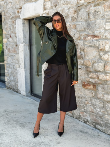 Perfecto simili cuir Aliane - Kaki foncé