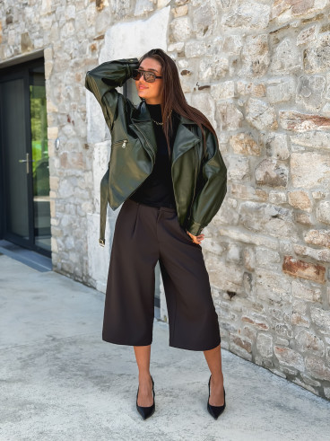Perfecto simili cuir Aliane - Kaki foncé