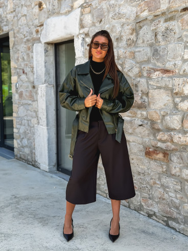 Perfecto simili cuir Aliane - Kaki foncé