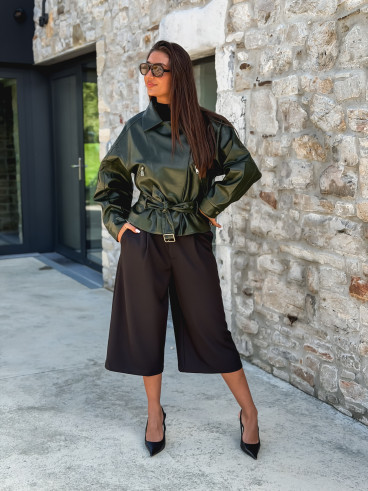 Perfecto simili cuir Aliane - Kaki foncé
