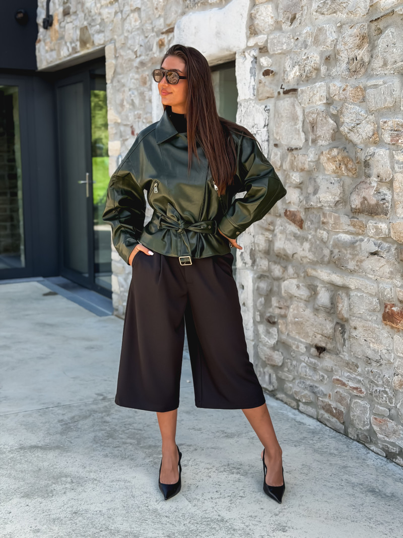 Perfecto simili cuir Aliane - Kaki foncé