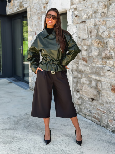 Perfecto simili cuir Aliane - Kaki foncé