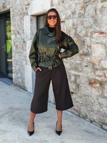 Perfecto simili cuir Aliane - Kaki foncé