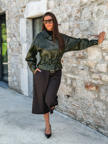 Perfecto simili cuir Aliane - Kaki foncé