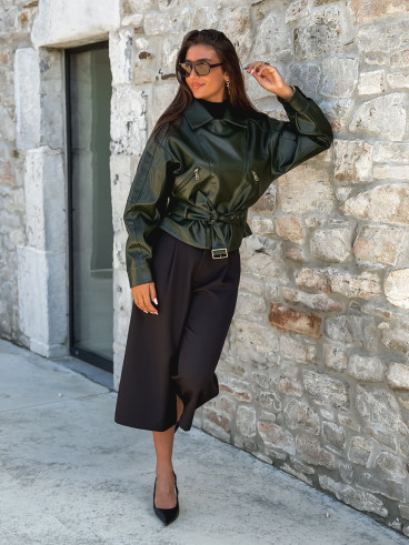 Perfecto simili cuir Aliane - Kaki foncé