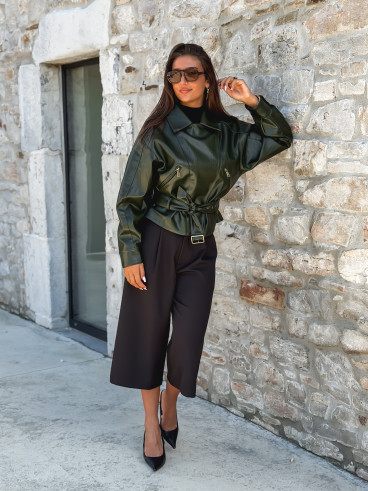Perfecto simili cuir Aliane - Kaki foncé