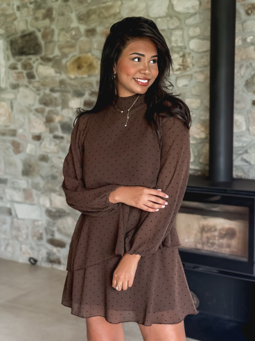 Robe à pois Séverine - Chocolat