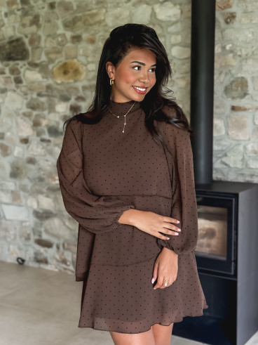 Robe à pois Séverine - Chocolat