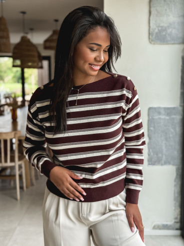 Pull ligné Amalyne - Chocolat