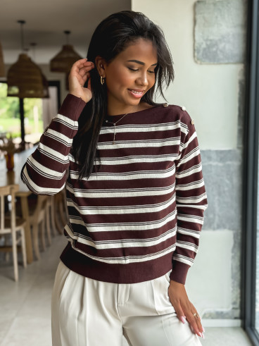 Pull ligné Amalyne - Chocolat