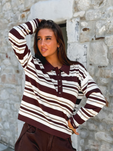 Pull ligné Lilaé - Chocolat Pull ligné Lilaé - Chocolat