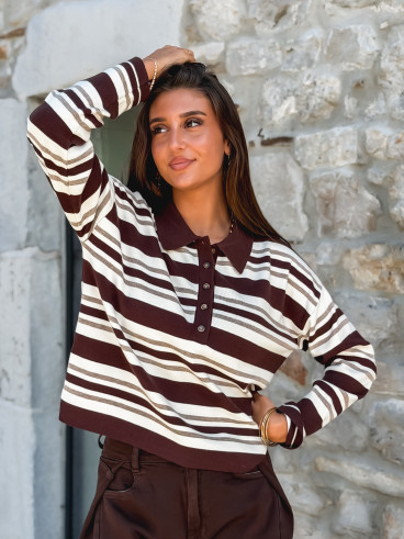 Pull ligné Lilaé - Chocolat Pull ligné Lilaé - Chocolat