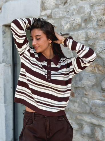Pull ligné Lilaé - Chocolat Pull ligné Lilaé - Chocolat