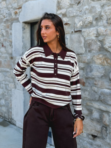 Pull ligné Lilaé - Chocolat Pull ligné Lilaé - Chocolat