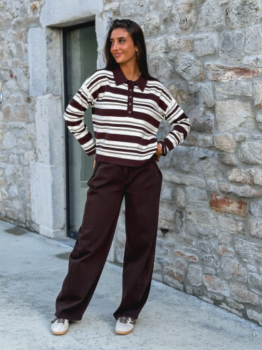 Pull ligné Lilaé - Chocolat Pull ligné Lilaé - Chocolat