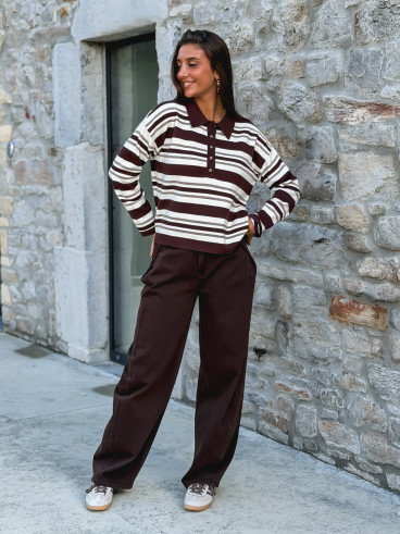 Pull ligné Lilaé - Chocolat Pull ligné Lilaé - Chocolat