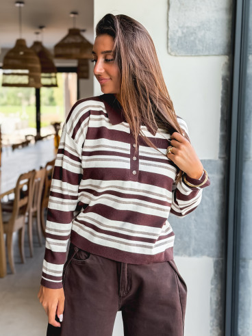 Pull ligné Lilaé - Chocolat Pull ligné Lilaé - Chocolat