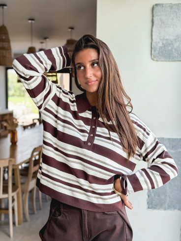 Pull ligné Lilaé - Chocolat Pull ligné Lilaé - Chocolat
