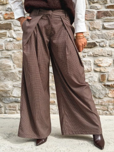 Pantalon à carreaux Merima - Chocolat