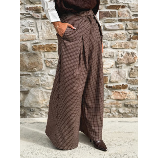 Pantalon à carreaux Merima - Chocolat