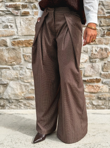 Pantalon à carreaux Merima - Chocolat