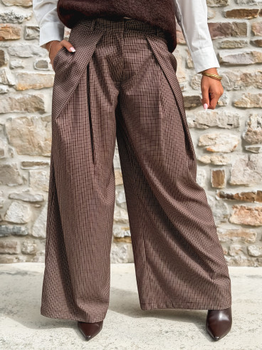 Pantalon à carreaux Merima - Chocolat