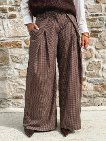 Pantalon à carreaux Merima - Chocolat