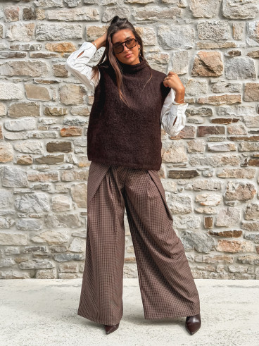 Pantalon à carreaux Merima - Chocolat