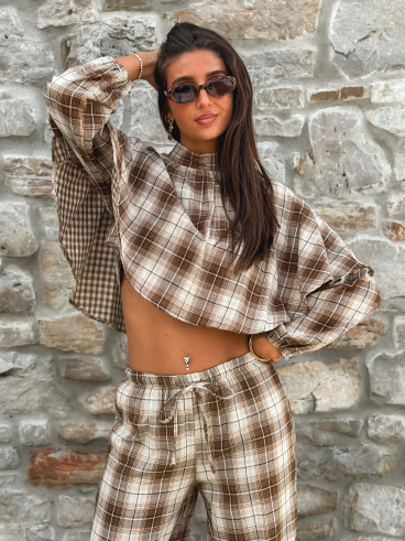 Blouse à motif tartan Aveline - Marron