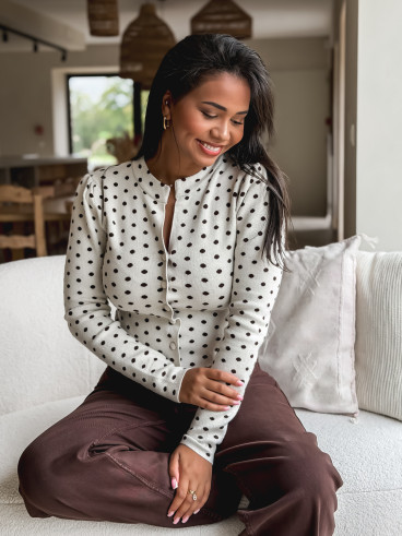 Gilet à pois Cassie - Beige/Chocolat