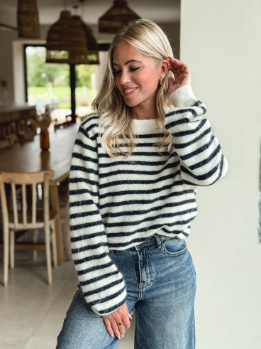 Pull ligné Louella - Ecru/Bleu marine