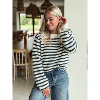 Pull ligné Louella - Ecru/Bleu marine