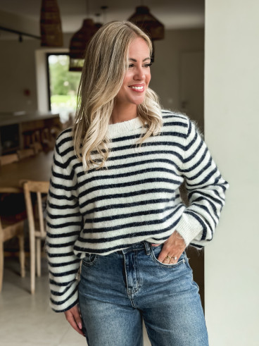 Pull ligné Louella - Ecru/Bleu marine