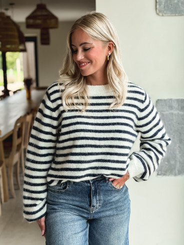 Pull ligné Louella - Ecru/Bleu marine
