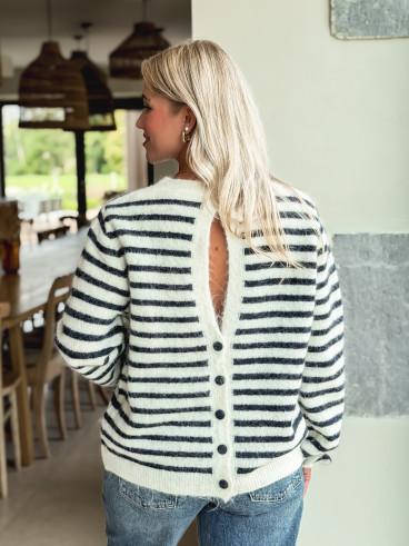 Pull ligné Louella - Ecru/Bleu marine