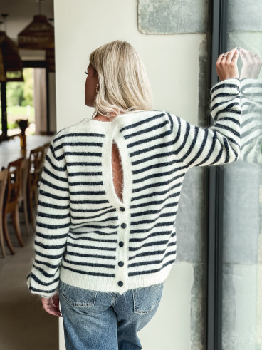 Pull ligné Louella - Ecru/Bleu marine