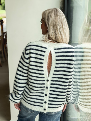 Pull ligné Louella - Ecru/Bleu marine