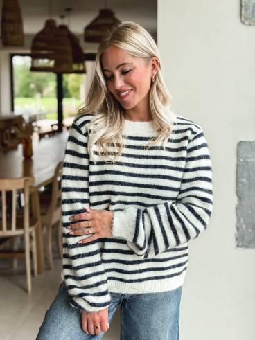 Pull ligné Louella - Ecru/Bleu marine