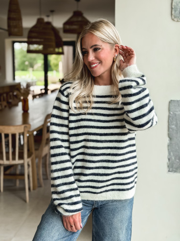Pull ligné Louella - Ecru/Bleu marine