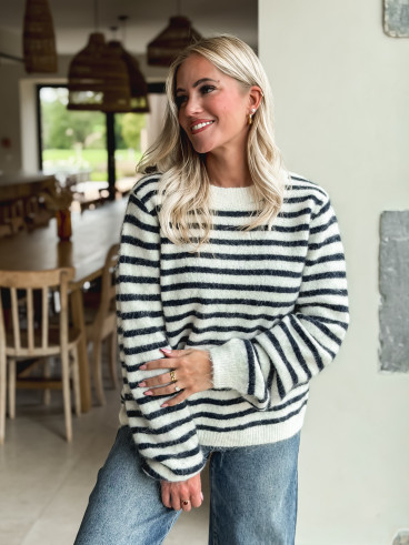 Pull ligné Louella - Ecru/Bleu marine