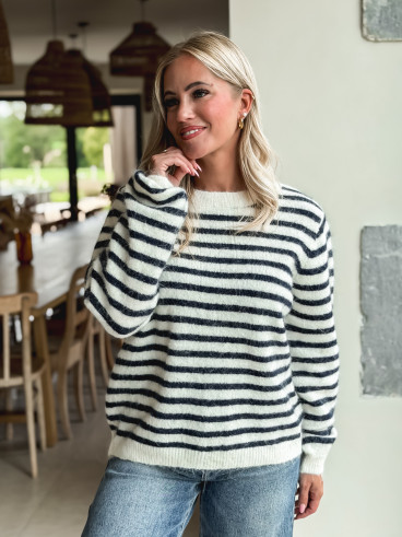 Pull ligné Louella - Ecru/Bleu marine