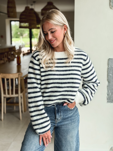 Pull ligné Louella - Ecru/Bleu marine