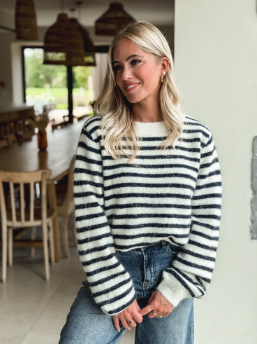 Pull ligné Louella - Ecru/Bleu marine