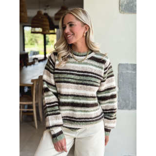 Pull ligné Hilara - Kaki/Chocolat