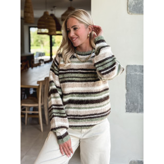 Pull ligné Hilara - Kaki/Chocolat