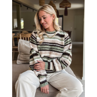 Pull ligné Hilara - Kaki/Chocolat
