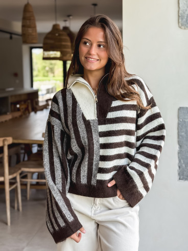 Pull à motifs Talina - Chocolat Pull à motifs Talina - Chocolat