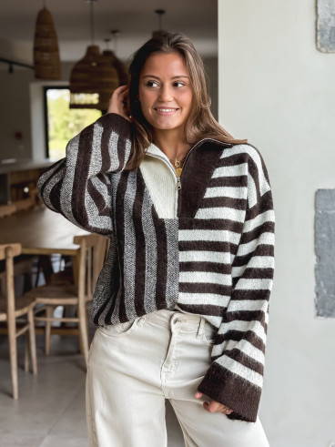 Pull à motifs Talina - Chocolat Pull à motifs Talina - Chocolat
