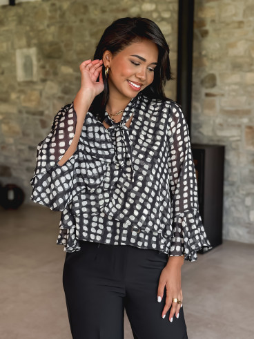 Chemisier à motifs Yelena - Noir/Beige Chemisier à motifs Yelena - Noir/Beige
